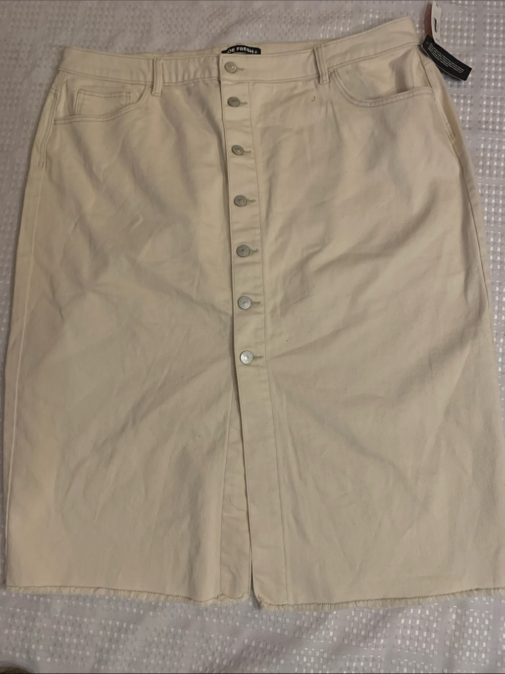 Joe Fresh front button up cream denim maxi skirt, size 22W. New with tags.